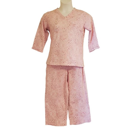 Intimate Essentials S 2 Pc Pajama Sets Pink Floral Blue Butterflies Summer PJs - Picture 4 of 7